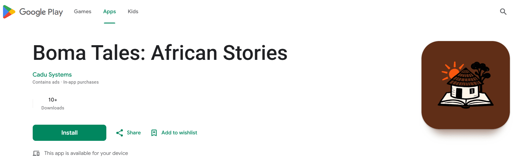 Boma Tales — live product screenshot by Cadu Systems